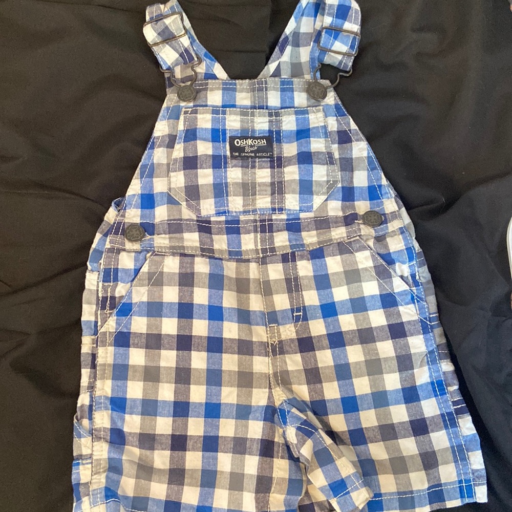 12 months Plaid blue overalls
